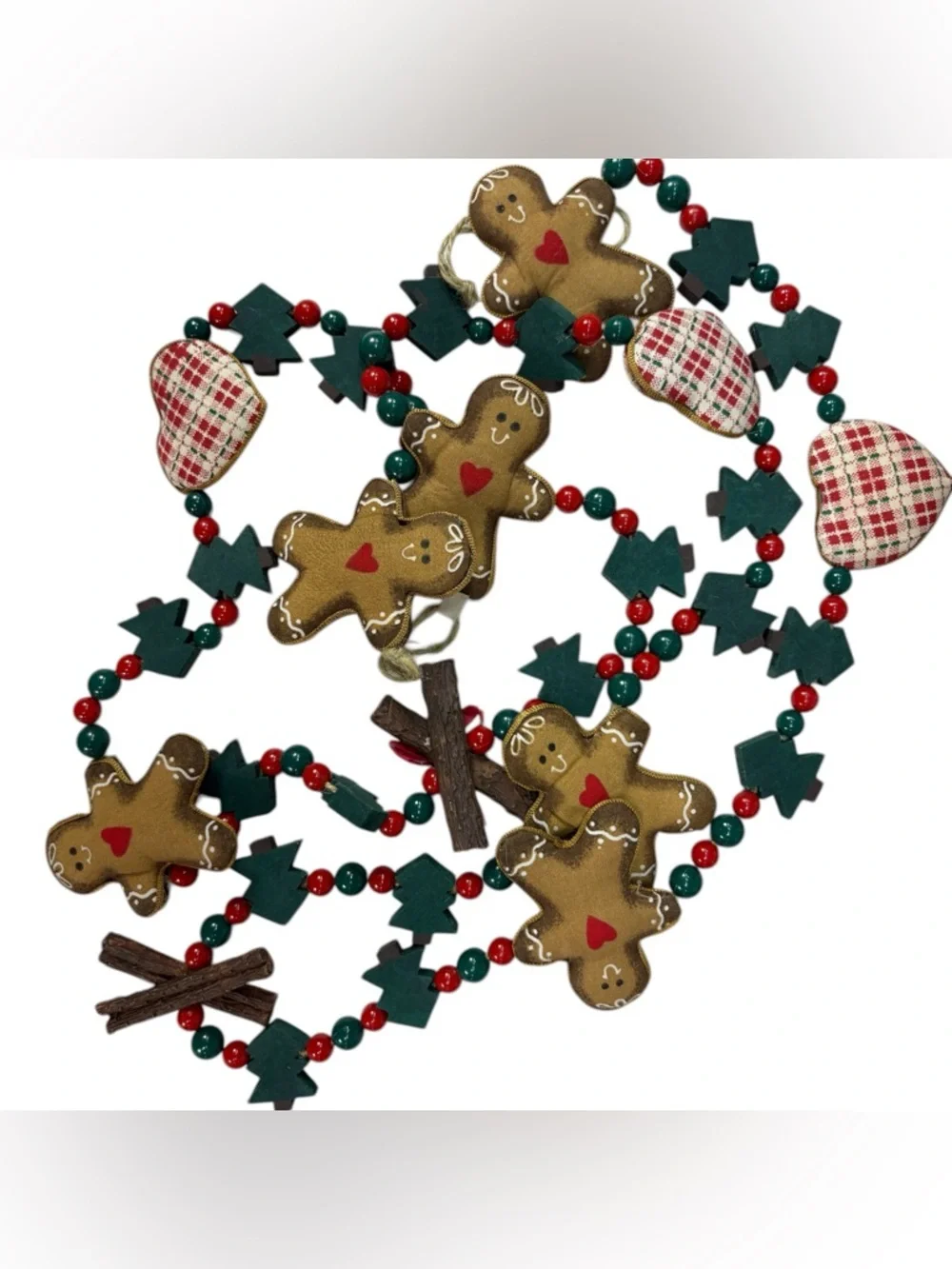 18 Ft Country Christmas Garland Gingerbread Man Wood Tree Plaid Heart Cottage